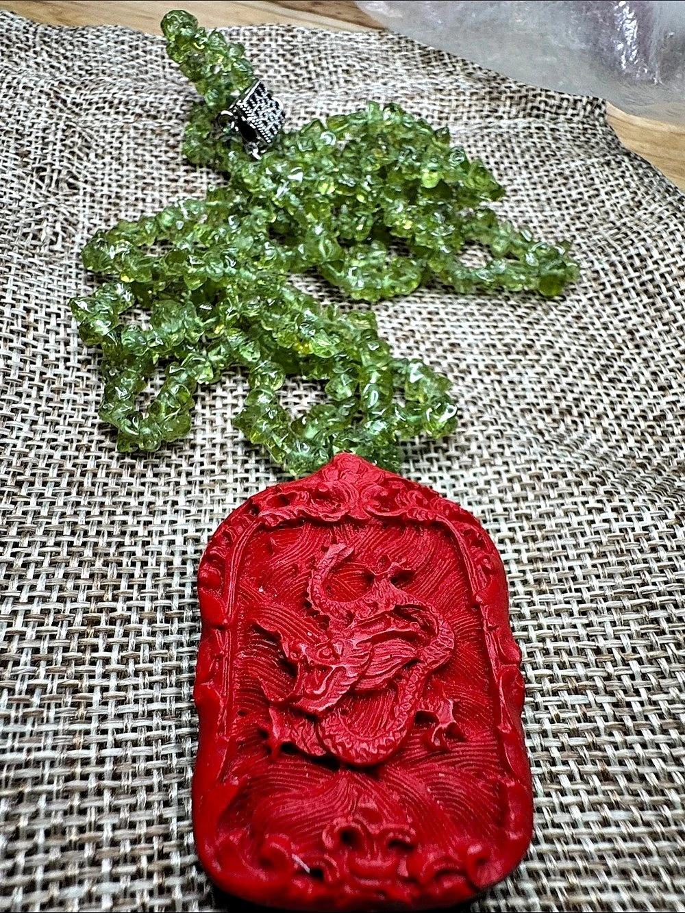 Peridot Dragon Cinnabar Necklace 14/20